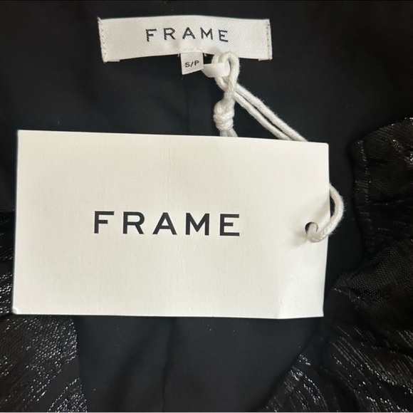 FRAME DENIM Ruched Metallic Jacquard Ruched Puff Short Sleeve Keyhole Blouse Top - Picture 10 of 11